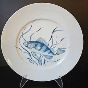 Vintage French Porcelain SOLOGNE Blue White FISH Dish Decorative Plate FRANCE